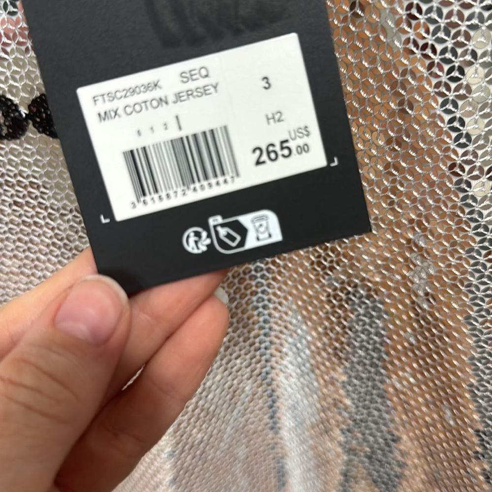 *NEW* THE KOOPLES SILVER SEQUINED TEE LARGE - Picture 7 of 9